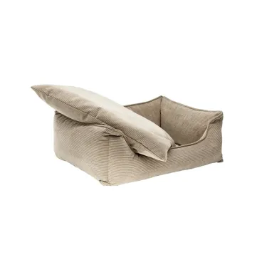 Lit pour chien beige en velours côtelé avec coussin relevé - modèle cosy