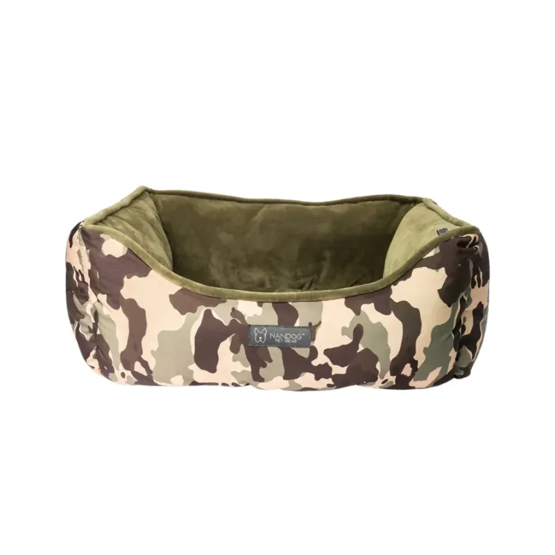 Panier pour chien camouflage & Velours kaki réversible