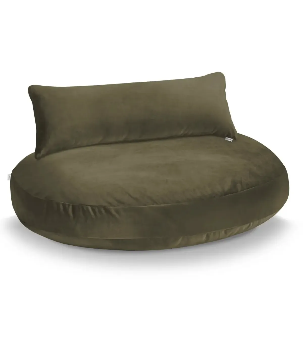 Coussin Luna Lounge Oxford Olive et son dossier sur fond blanc.