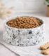 Gros plan sur la gamelle Terrazzo remplie de croquettes
