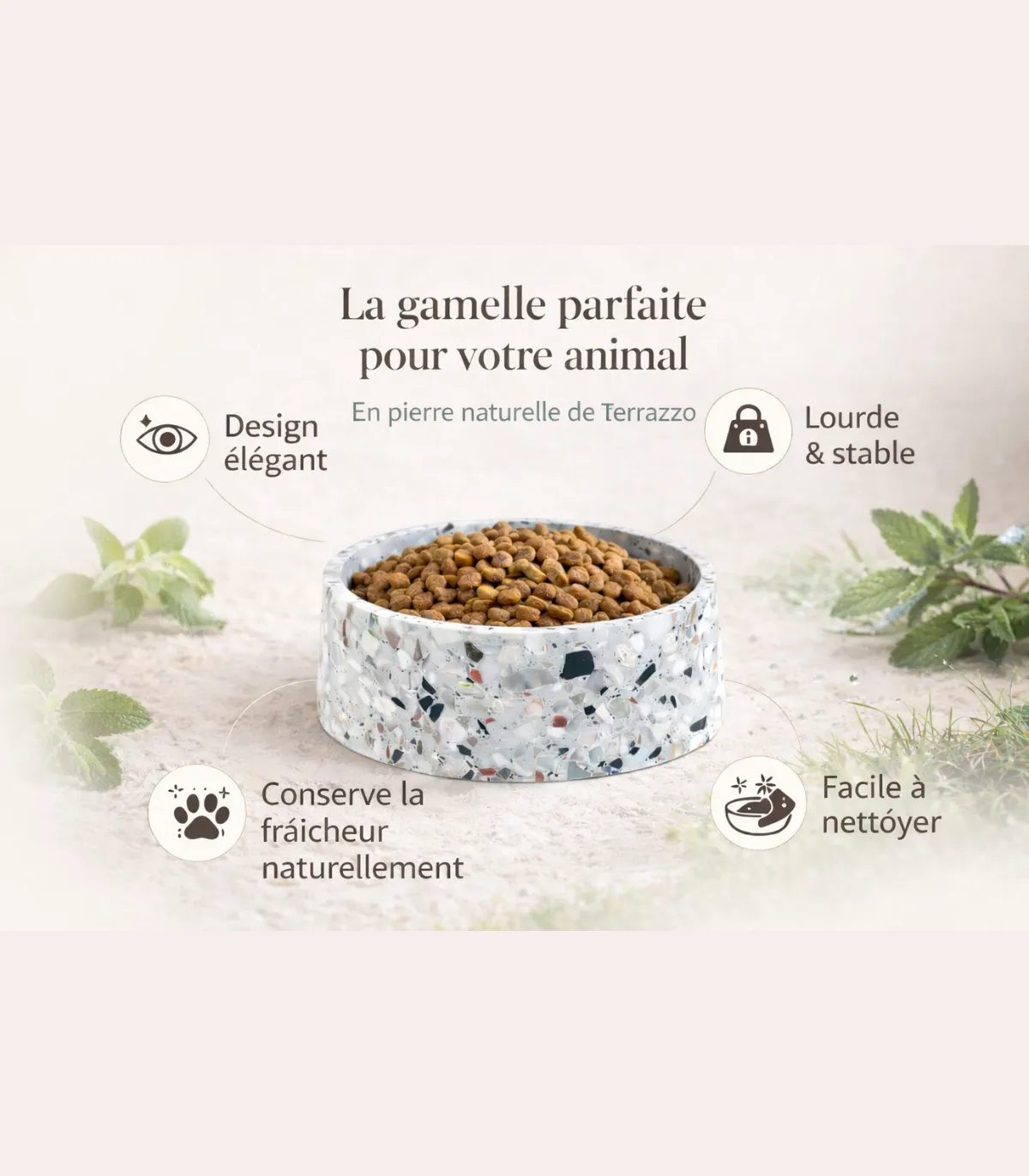 Présentation de la gamelle Terrazzo pour chien et chat