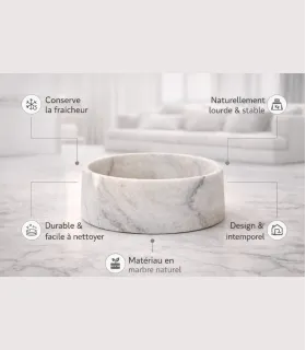 Présentation de la gamelle en marbre de Carrare et de ses caractéristiques.