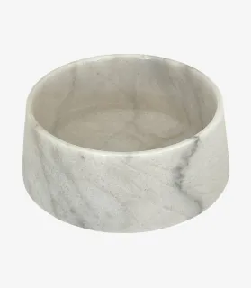 Gamelle ronde en marbre blanc de Carrare – vue de profil.