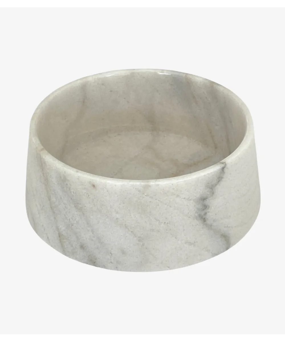 Gamelle ronde en marbre blanc de Carrare – vue de profil.