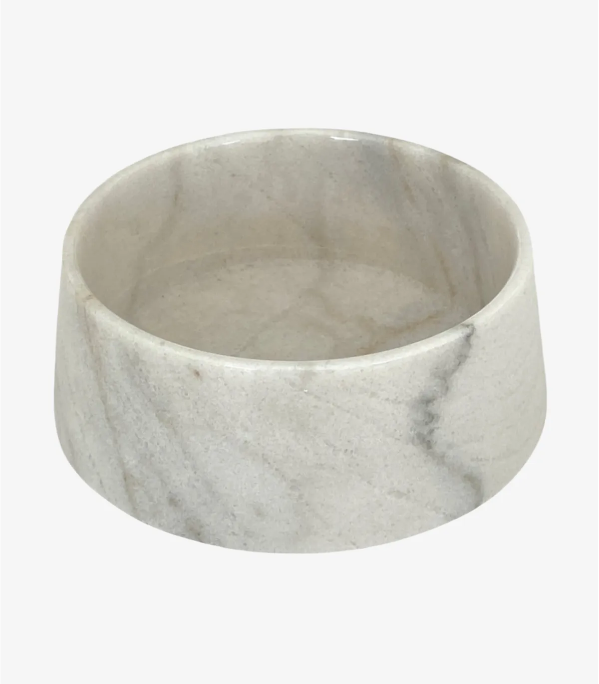 Gamelle ronde en marbre blanc de Carrare – vue de profil.