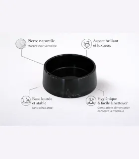 Dimensions de la gamelle en marbre noir pour chien et chat.