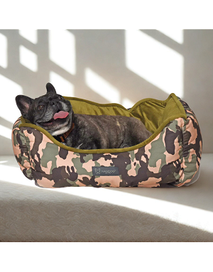 Couchage chien camouflage extérieur velours kaki intérieur