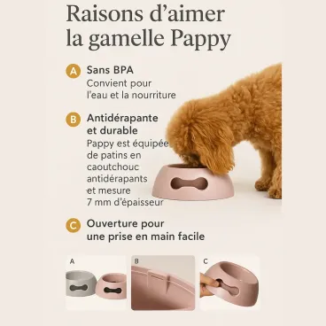 Base antidérapante de la gamelle Pappy rose pour chien