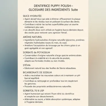Composition du dentifrice naturel pour chien au beurre d’arachide