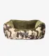 Panier pour chien camouflage et velours kaki réversible.