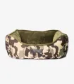 Panier pour chien camouflage et velours kaki réversible.