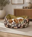 Panier réversible pour chien camouflage kaki dans un intérieur