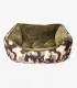 Panier pour chien en velours kaki côté réversible.