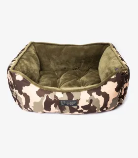 Panier pour chien en velours kaki côté réversible.
