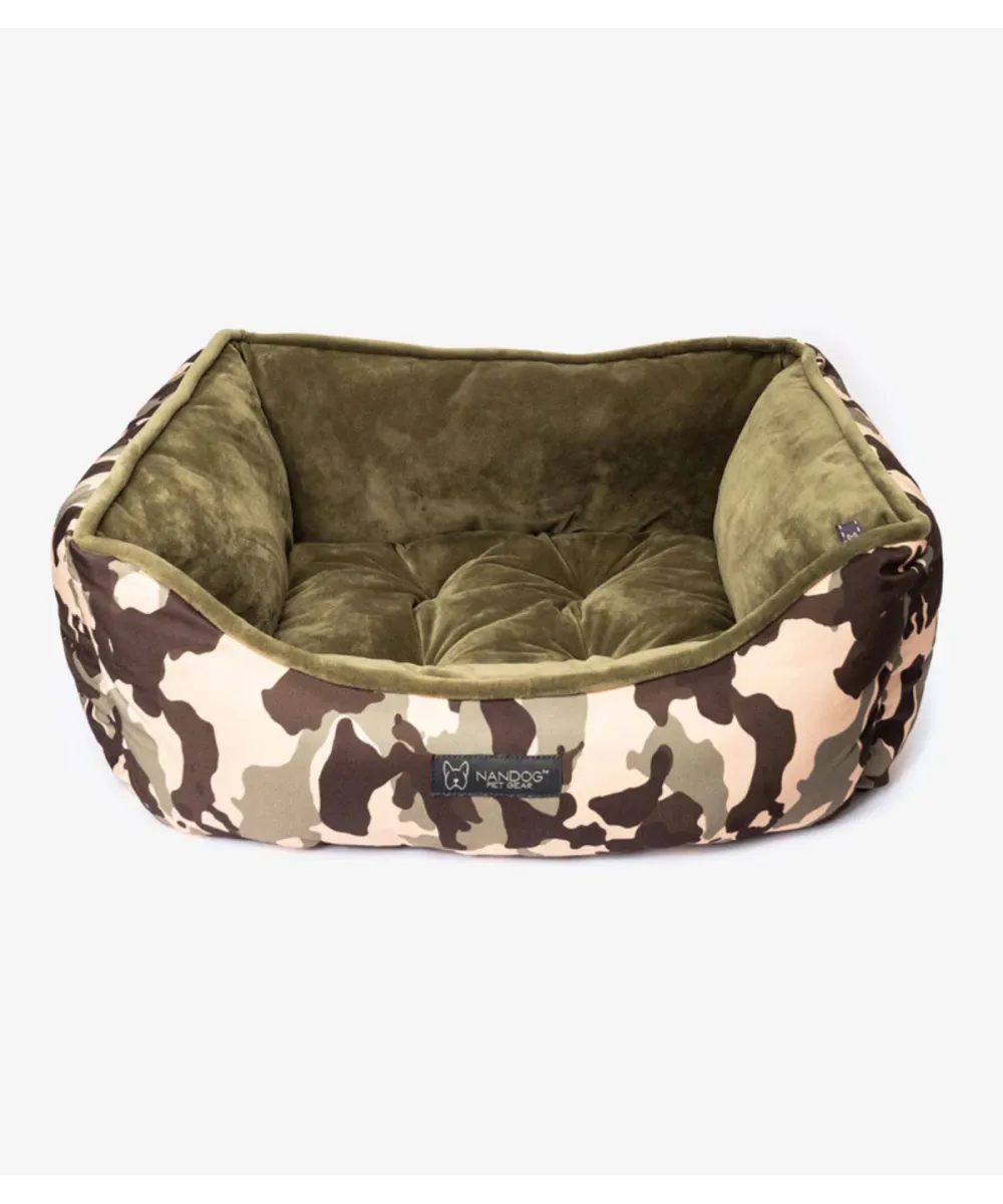 Panier pour chien en velours kaki côté réversible.
