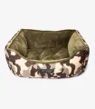 Panier pour chien en velours kaki côté réversible.
