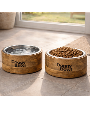 Gamelle bambou Doggy bowl en intérieur moderne.