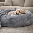 Coussin Donut pour chien Loop - Velours gris bleuté Ultra moelleux