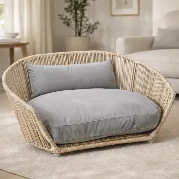 Panier design pour chien Oxford LABONI avec coussin gris