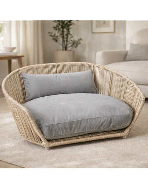 Panier design pour chien Oxford LABONI avec coussin gris