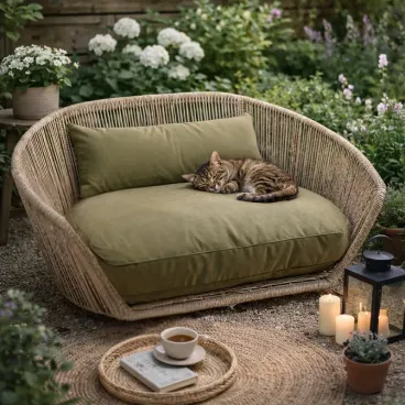 Panier pour chien haut de gamme coussin vert olive