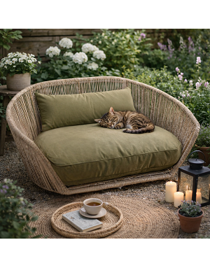 Panier pour chien haut de gamme coussin vert olive