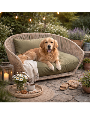 Panier pour chien design corde naturelle coussin olive