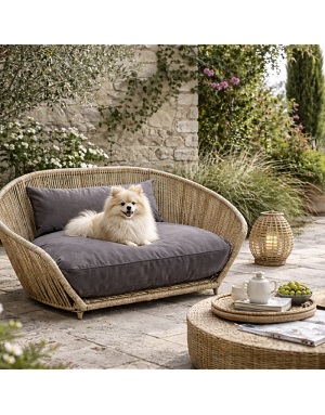 Panier chien rotin Stone extérieur