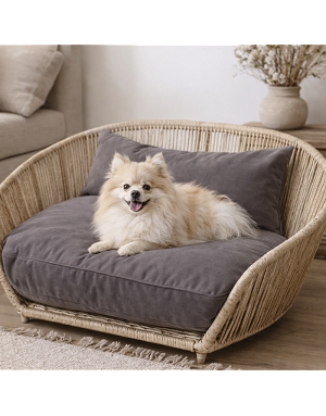 Zoom panier chien Stone rotin