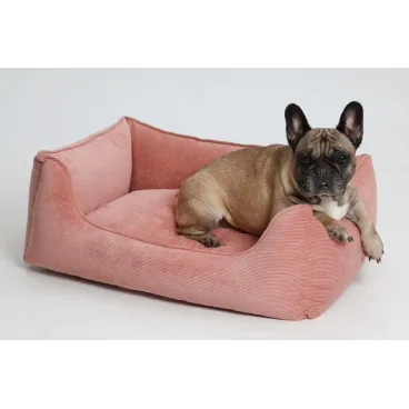 lit pour chien rose moelleux en velours côtelé