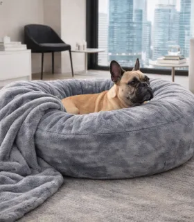 Couchage pour chien Donuts – détail du tissu.