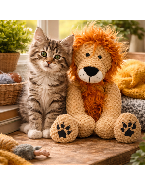 Peluche lion pour chien - Jouet couineur & réconfort - Fabdog