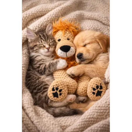 Peluche lion pour chien - Jouet couineur & réconfort - Fabdog