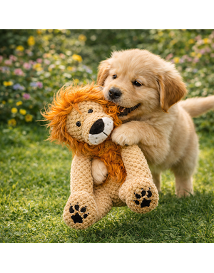Peluche lion pour chien - Jouet couineur & réconfort - Fabdog