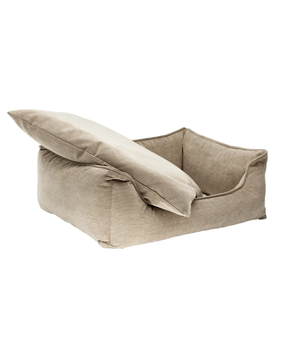 Panier pour chien beige en velours côtelé – vue complète