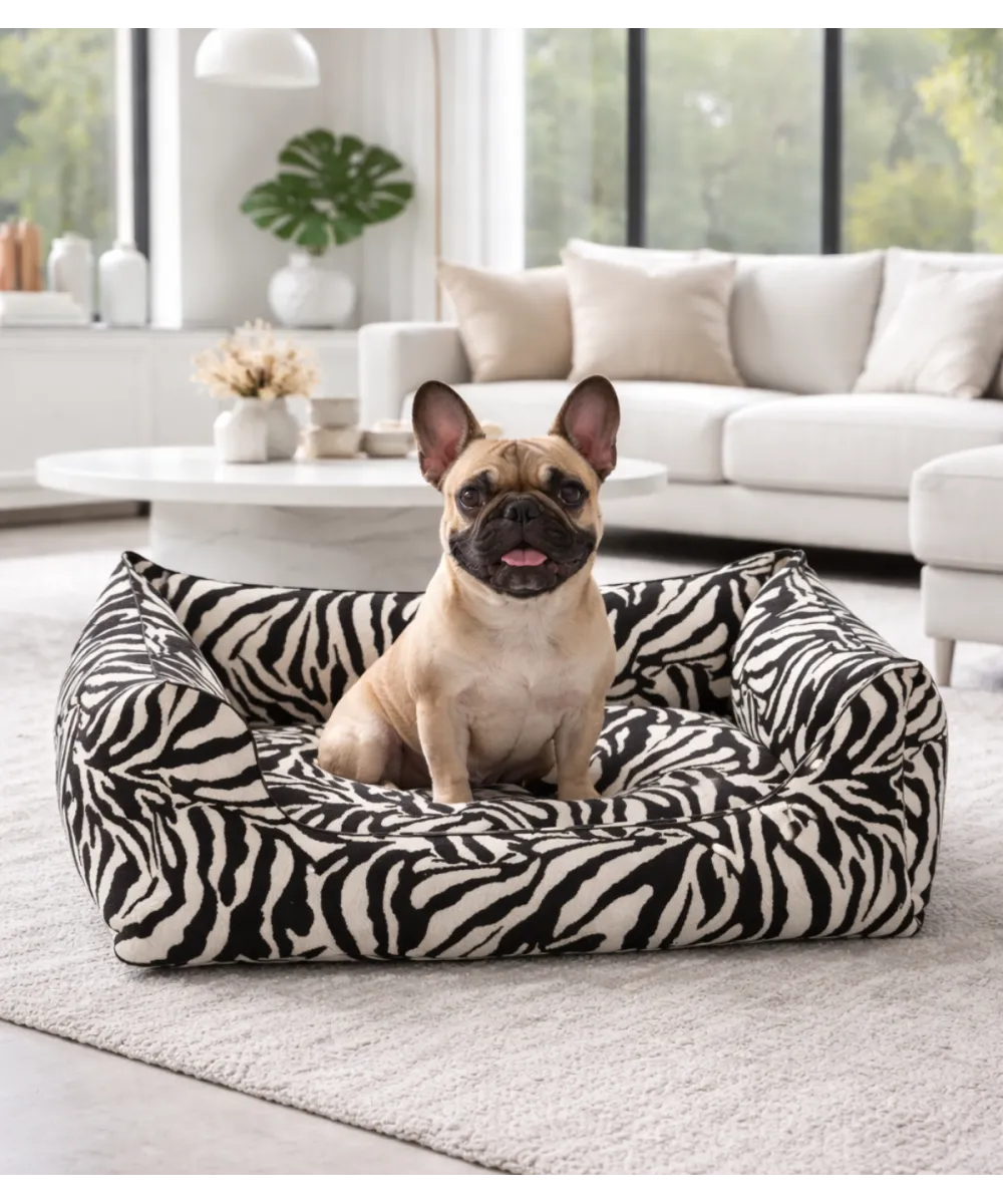 Panier cocon zèbre design pour chien - Confort orthopédique