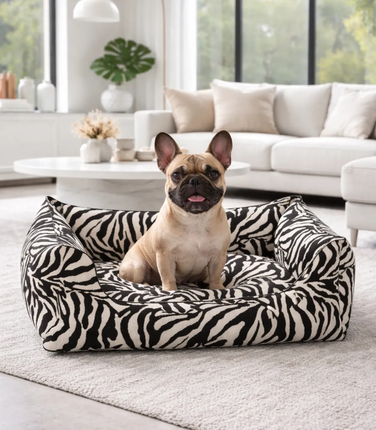 Panier cocon zèbre design pour chien - Confort orthopédique