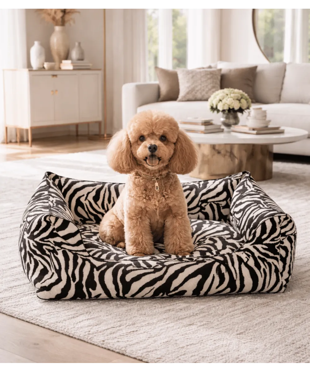 Panier cocon zèbre design pour chien - Confort orthopédique