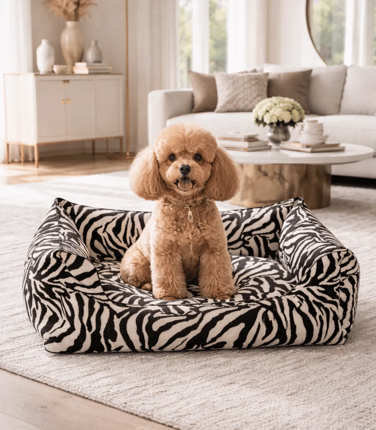 Panier cocon zèbre design pour chien - Confort orthopédique
