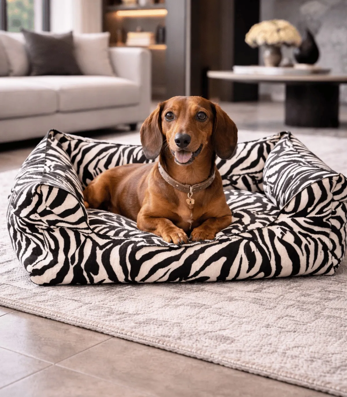 Panier cocon zèbre design pour chien - Confort orthopédique
