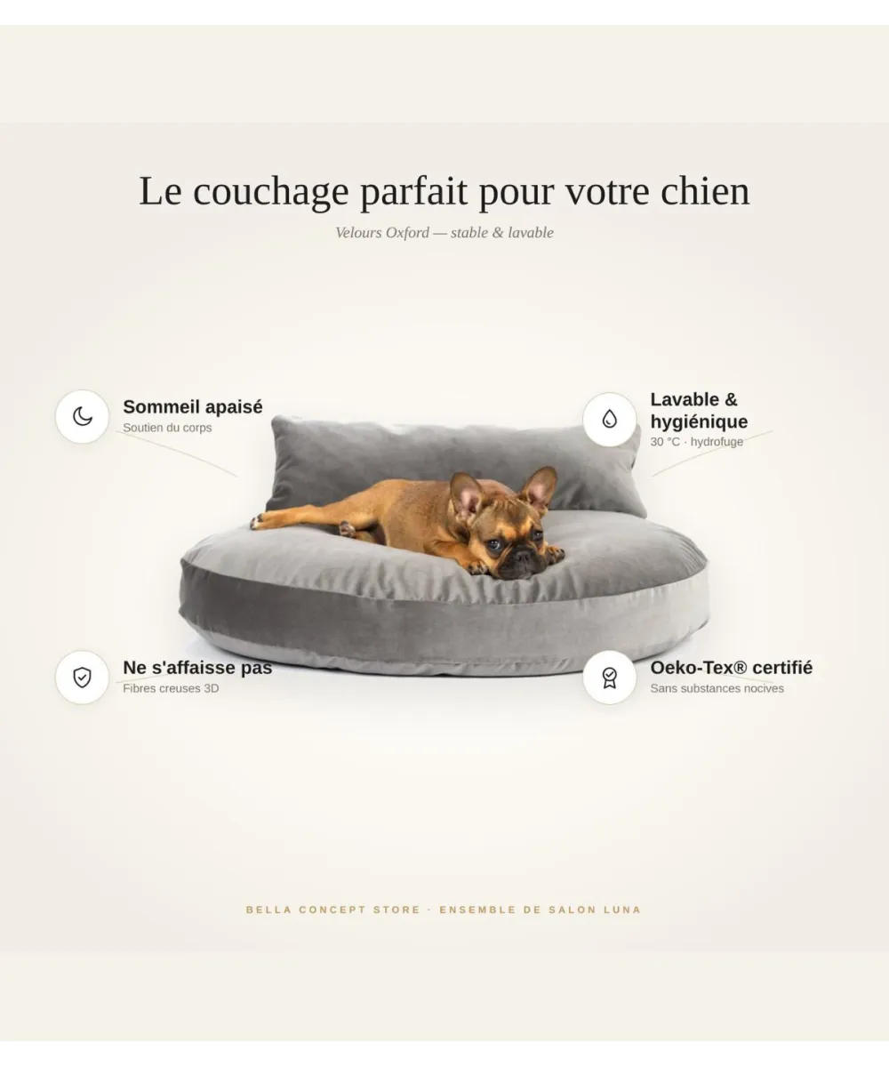 Luna Lounge Oxford Grey | Coussin design pour chien confortable