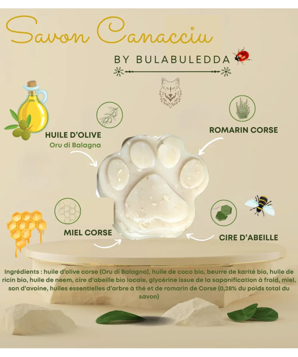 Savon bio pour chien Canacciu en forme de patte, fabriqué à la main en Corse