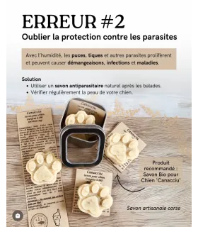 Savon Canacciu pour chien avec son étiquette artisanale.