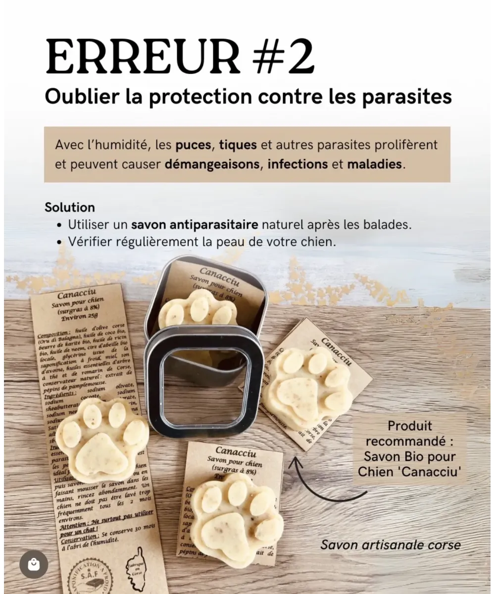 Savon Canacciu pour chien avec son étiquette artisanale.
