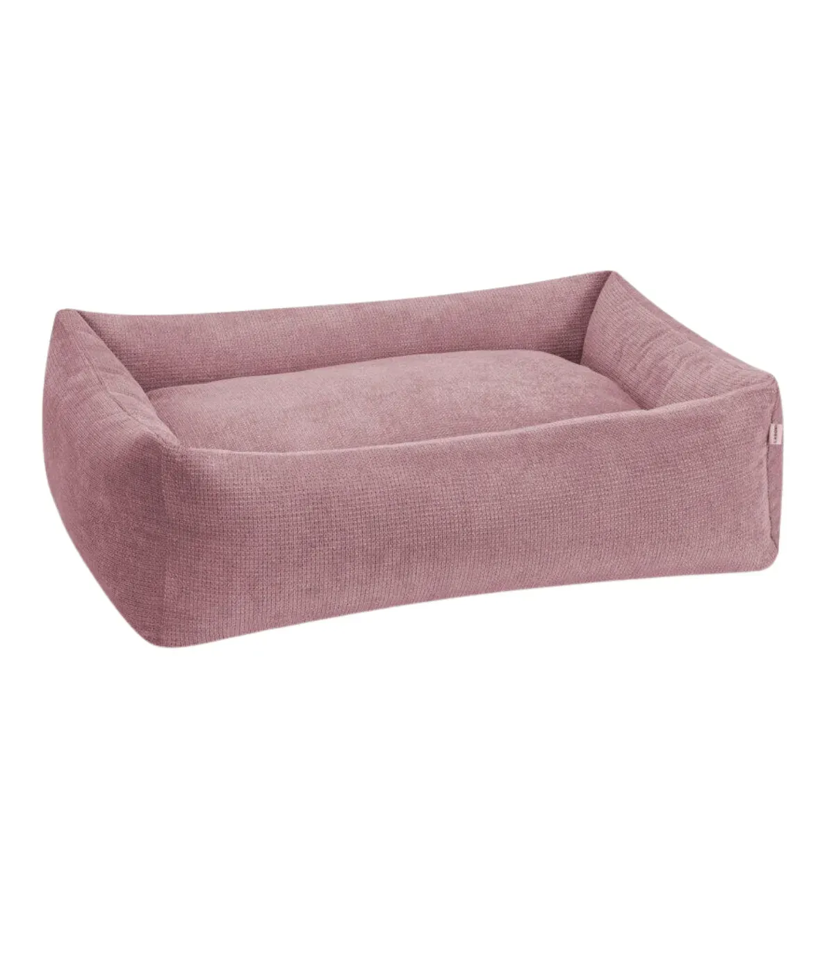 Lit pour chien design Tudor rose, vue de face, housse en tissu d'ameublement lavable
