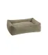 Panier pour chien orthopédique vert olive Tudor, vue de face, housse en tissu d'ameublement lavable
