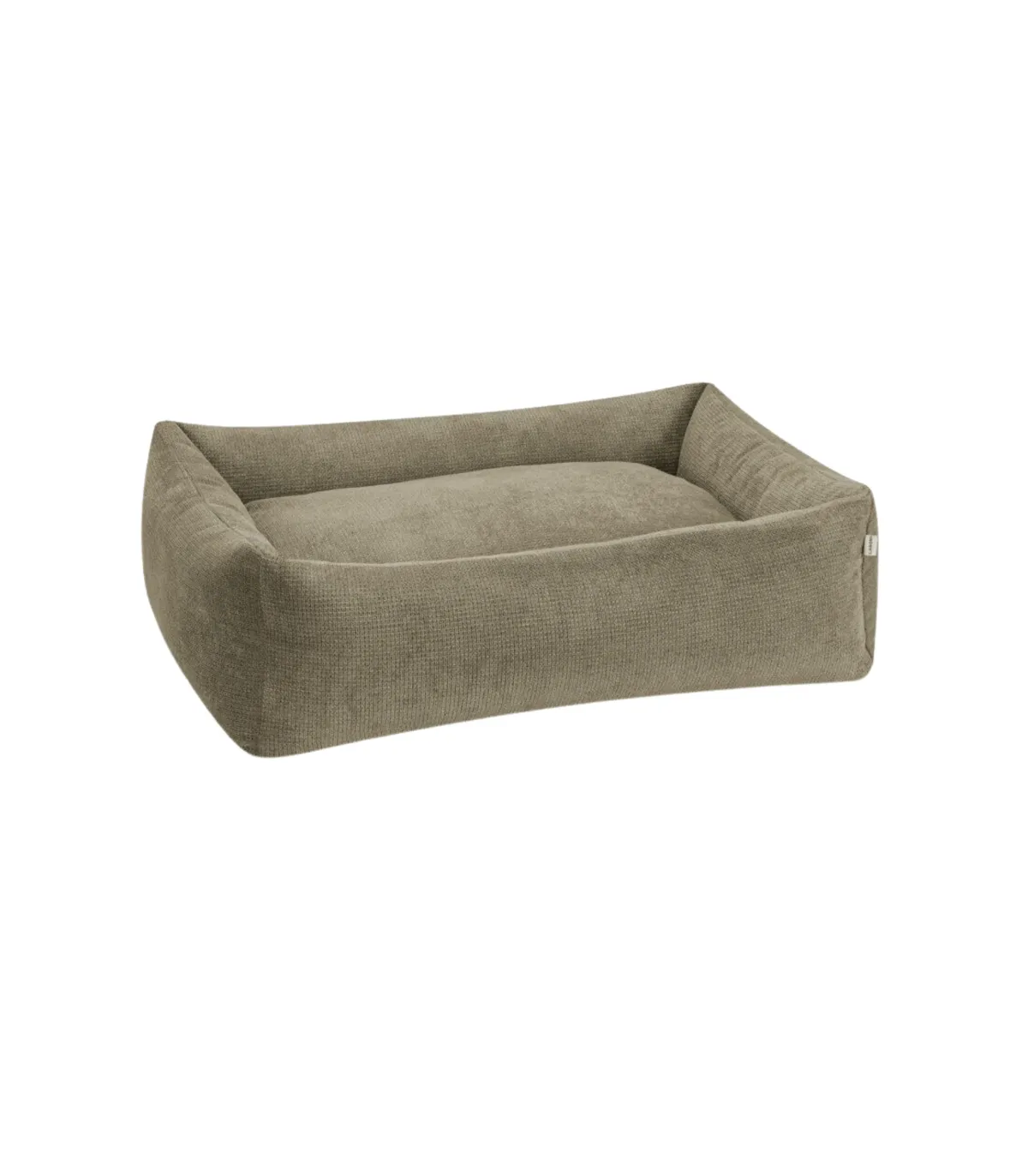 Panier pour chien orthopédique vert olive Tudor, vue de face, housse en tissu d'ameublement lavable