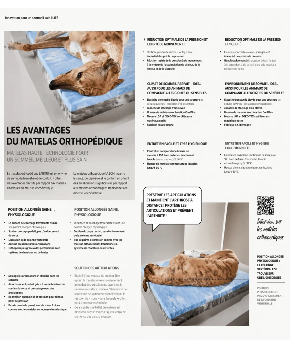 Fiche technique du lit pour chien Bellagio : dimensions, matières et caractéristiques de confort