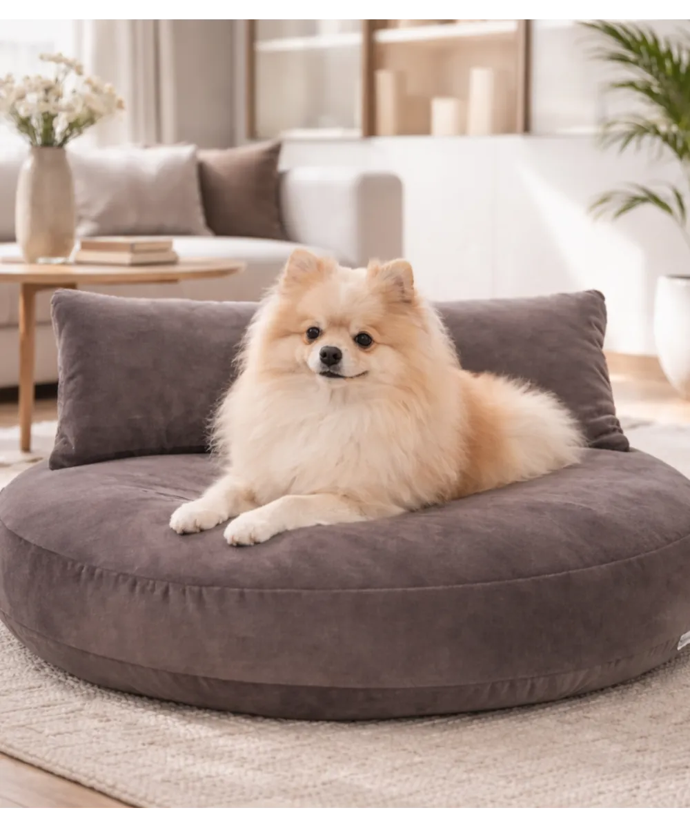 Coussin chien Luna Lounge avec oreiller, tissu Oxford Stone