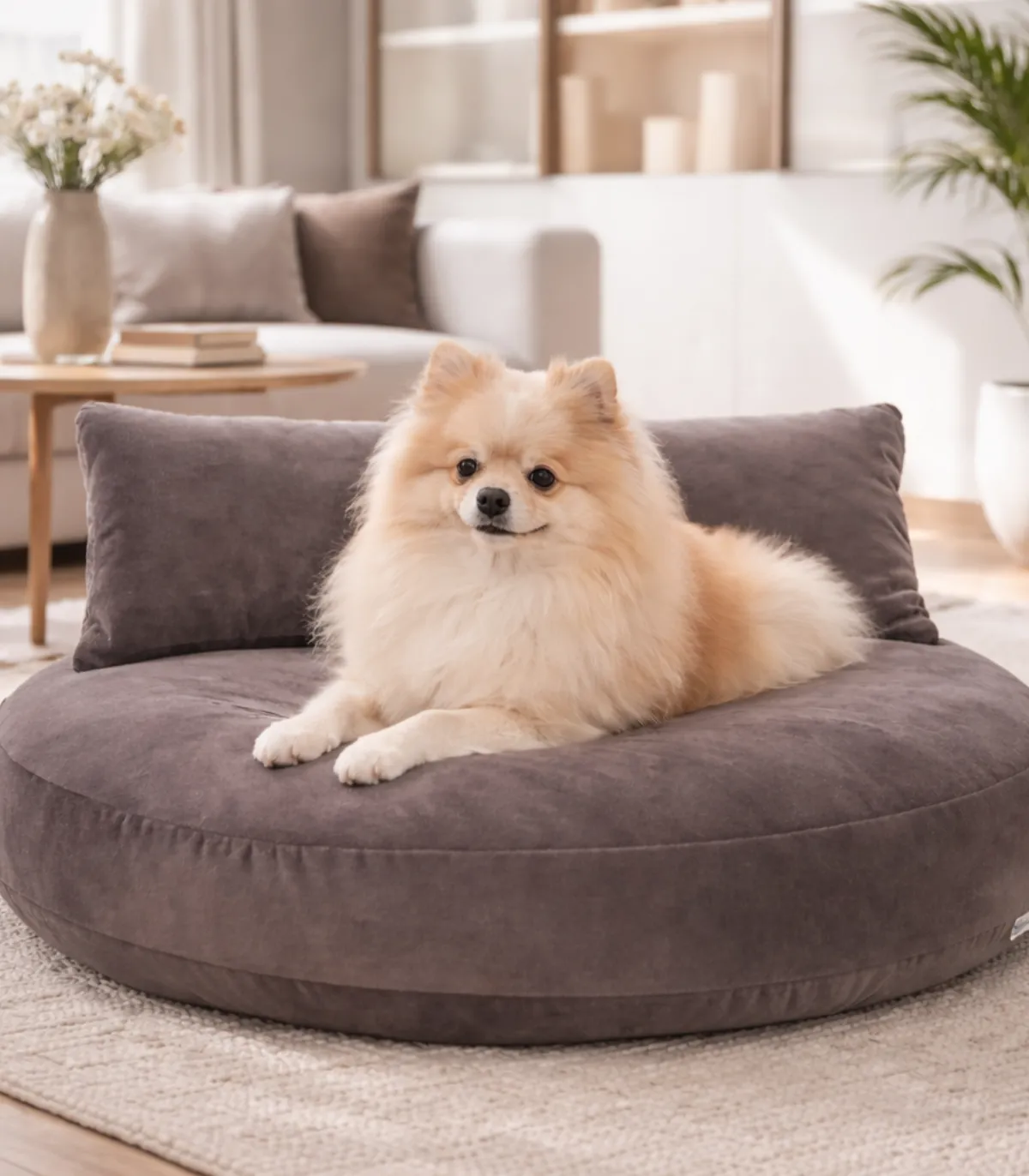 Coussin chien Luna Lounge avec oreiller, tissu Oxford Stone